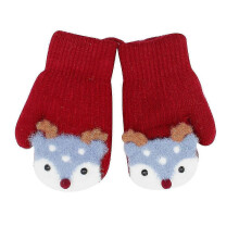WJTG Unisex dikke pluche gevoerde handschoenen met koordje, knijpgeluid en kerst-elandpatroon voor peuters en kinderen WinJ