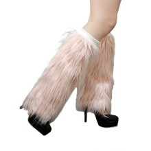 Stylish Thickened Plush Leg Covers for Ladies Winter Warm Furry Leg Warmers Elastic Ribbed Top Boot Cuffs Toppers Socks orange pink 25B