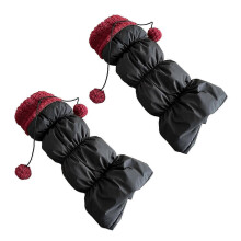 Lamb Fleece Trim Padded Puffer Leg Warmers with Cute Plush Balls for Women Warm Thermal Quilted Boot Cuffs Foot Covers white red