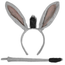 Diadema gris con orejas de burro y cola de peluche para disfraz de Halloween
