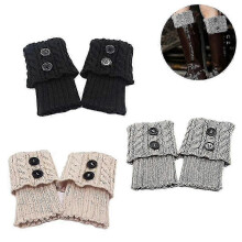3 paar dames korte laarssokken met gehaakte gebreide boorden - Zwart + lichtgrijs + beige