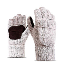 Thermal Insulation Fingerless Texting Wool Gloves for Women and Men Winter Warm Knitted Convertible Mittens Flap