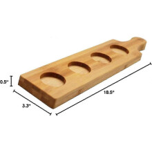 Wooden serving paddle for beer flights with 5 holders