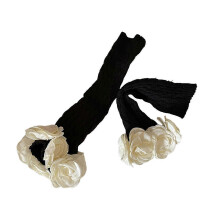 Womens Elegant Twist Cable Knitted Stretch Leg Warmers Sweet Camellia Flower Foot Covers Footless Boot Cuffs Long Socks light gray