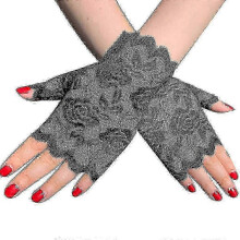 Women Girls Summer UV-Proof Driving Gloves Mesh Floral Lace Solid Color Fingerless Mittens for Wedding Opera Party