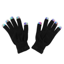 LED Light Up Gloves for Kids Adults, Black Knit Gloves with Fingertip Lights, Halloween Christmas Party Gloves, 7 Colors Lighting