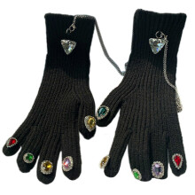 Women Winter for Rhinestone Nail Decor Knitted Gloves Cute Solid Color Thicken Knitted Lined Thermal Mittens Outdoor Spo Yellow