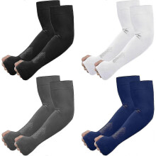 2025 Latest Model Unisex Youth UV Protection Sun Protection Sleeves with Thumb Holes, Cool Sleeves to Cover Tattoos, Medium Compression 4 Pairs: Black