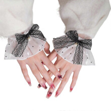 Elegant Lace Sleeves Wrist Cuffs with Artificial Pearls And Bowknot Decors For Daily Outfit Various Event Dressingup White