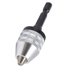 Sleutelloze boorkop slagschroevendraaier bitadapter met 3 klemmen, 1/4 inch zeskantschacht, 0,3-6,5 mm, zilverkleurig.
