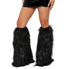 Women Furs Leg Warmer Winter Furry Long Boot Cuffs Fuzzy Shoe Cover Party Costume for Holiday Festival Performances Play White silver wire 40