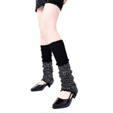 Womens Vintage Ribbed Knit Stretch Long Leg Warmer Party Dance Glitter Sequins Patchwork Solid Boot Socks Leg Cover Gray