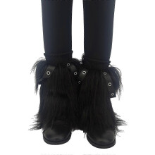 Scaldamuscoli Harajuku Punk Grunge in peluche per donna, spessi, caldi, pelosi, copriscarpe neri con cinturino e occhielli, streetwear, neri, 20