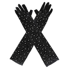 1pair Luxurious Rhinestones Meshes Gloves Wedding Mittens Long Women Mittens for Evening Event and Occasion pinka