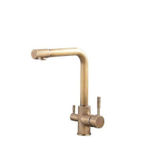 Moderne keukenkraan met drie standen en dubbele hendel, inclusief filter, bronzen mengkraan voor gefilterd water en accessoires.