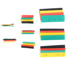 Set van 328 krimpkousen in 4 kleuren: geel, zwart, rood en groen, voor elektronische componenten.