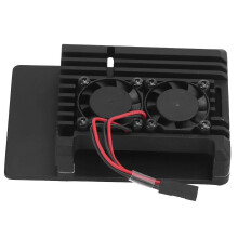 Behuizing van zwarte aluminiumlegering voor Raspberry Pi 4B, 85x56,5x20mm, met thermische tape en dubbele ventilatoren.