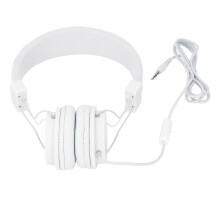 3.5mm Wired Headset with Mic Stereo Foldable Adjustable Headband Inline Control for Music Calls Games Compatible with PC Laptop Tablet Phone MP3 White