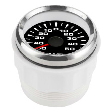 50A Amperemeter met LCD-display, stappenmotoramperemeter, IP67 waterdicht, universeel, zwarte wijzerplaat, zilveren frame