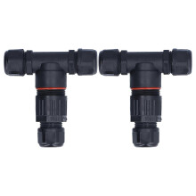 2 Stück wasserdichte 3-Wege-Anschlussdose mit T-förmigem Kabelverbinder für Außenfluter (2 Eingänge, 2 Ausgänge)