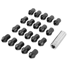 20 stuks universele wielmoeren met M12x1.5 schroefdraad, 35 mm, CNC-gefreesd aluminiumlegering, inclusief dop, zwart