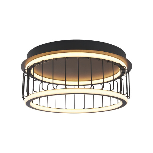 Searchlight LED Flush Ceiling Light Black Cage 40cm 40W Warm White Dimmable 4602lm IP20