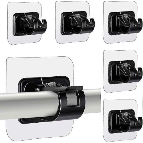 Self-Adhesive Curtain Rod Holders 6 Pack, No Drill Adjustable Wall Brackets Black