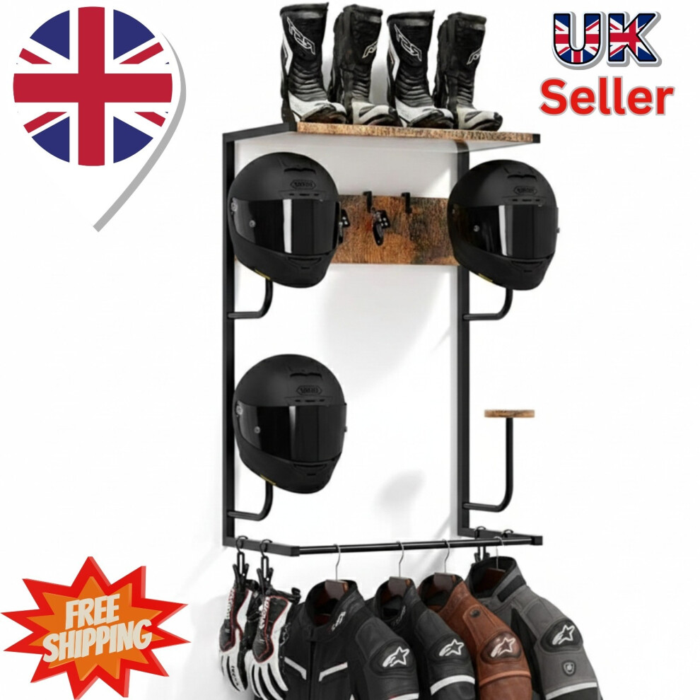 Wooden Motorcycle Helmet Holder Iron Wall-Mounted Bike Helmets Storage Organizer 194343045290