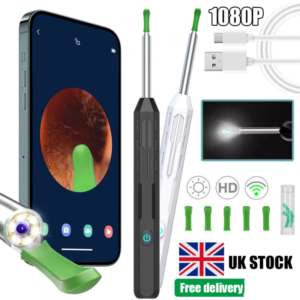 Wireless Ear Wax Removal Tool WiFi Otoscope Spoon Cleaner Camera Ear Pick Kit UK
