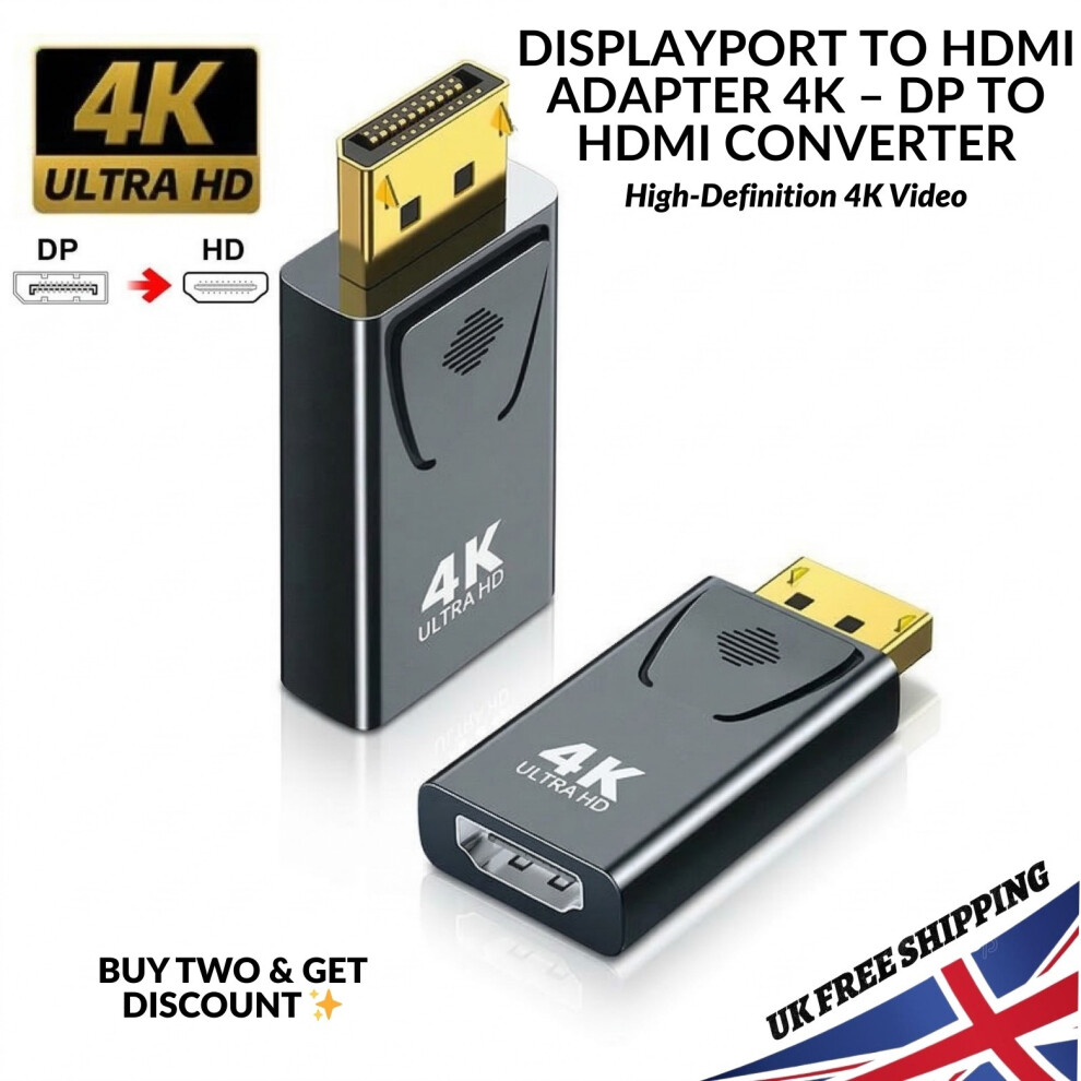 Display Port Dp Male To Hdmi Female Adapter Converter 4K Hd 1080P For Hdtv Pc Uk 404834092352