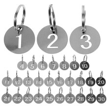 30 roestvrijstalen sleutelhangers met nummer 1-30, ronde metalen ID-labels voor het organiseren van uw spullen.