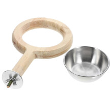Vogelkäfig-Futterstation für Papageien, Holzstange, Futternapf, Wassernapf, Metall-Fütterungsgerät für den täglichen Gebrauch, braun, 1 Set