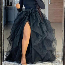 Elegant Summer Bridal Tulle Maxi Dress, High Waist Floor-Length Puffy Skirt with Layered Ruffles