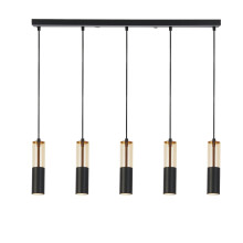 Lampadario Moderno Merrygold Acciaio Nero Ambra 5 Luci GU10