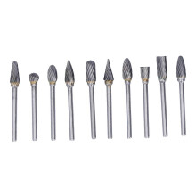 10-delige roterende vijlset van wolfraamcarbide voor houtbewerking, enkelvoudige snede, zilverkleurig (transparante doos)