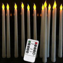 10er-Set elfenbeinfarbene, warmweiße LED-Spitzkerzen mit Fernbedienung, glatte Wachsoberfläche für den Esstisch