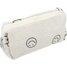 Cord-Federmäppchen mit Smiley-Motiv im Preppy-Stil – Stilvoller Unisex-Schulorganizer für Teenager, Schüler und Lehrer