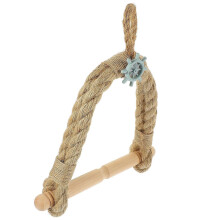 Wandmontierter Toilettenpapierhalter aus Holz und Rattan, 5-teilig