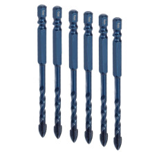 10 Stück Kreuzbohrer mit Speerspitze, Hartmetall, 1/4"-Sechskantschaft, für Keramik, Marmor, Glas, Dunkelblau, 6 mm Loch