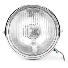 Klassieke retro GN125 motorfietskoplamp, zilverkleurig met witte lens.
