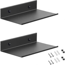 Schwarze, wandmontierte, 20 cm hohe, schwebende Duschablagen aus Metall – 2 Stück
