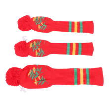 3-teilige gestrickte Schlägerhauben mit langem Hals Pom-Pom Rot