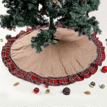 Roter Leinen-Weihnachtsbaumrock, 120 cm, kariert, für festliche Dekoration
