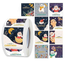 Weihnachtsaufkleber mit weihnachtlichen Motiven, 500 Stück, quadratische Weihnachtsmotive