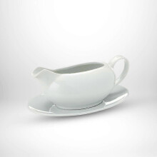 Servierkännchen und Untertasse, 550 ml Keramik-Sauciere in Weiß