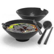 Japanisches Ramen-Schüssel-Geschirrset, 6-teilig mit Essstäbchen für große 1000-ml-Nudelschüsseln.