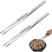 Set mit 2 Küchenzangen aus lebensmittelechtem Edelstahl, 30 cm, Fleischzange mit geriffelter Grifffläche, multifunktionale Grillzange, Küchenzange