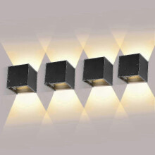 Moderne zwarte wandlampen, set van 4, 12W, 3000K warm wit, verstelbare lichtbundel, IP65 waterdicht