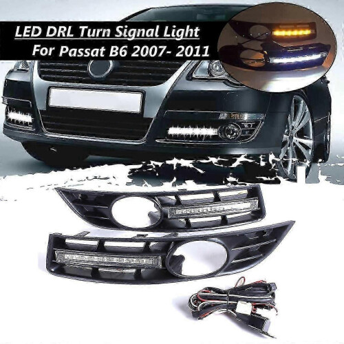 B6 (2007 - 2011) Waterproof Front Bumper Fog Light Grilles + Drl Led 2