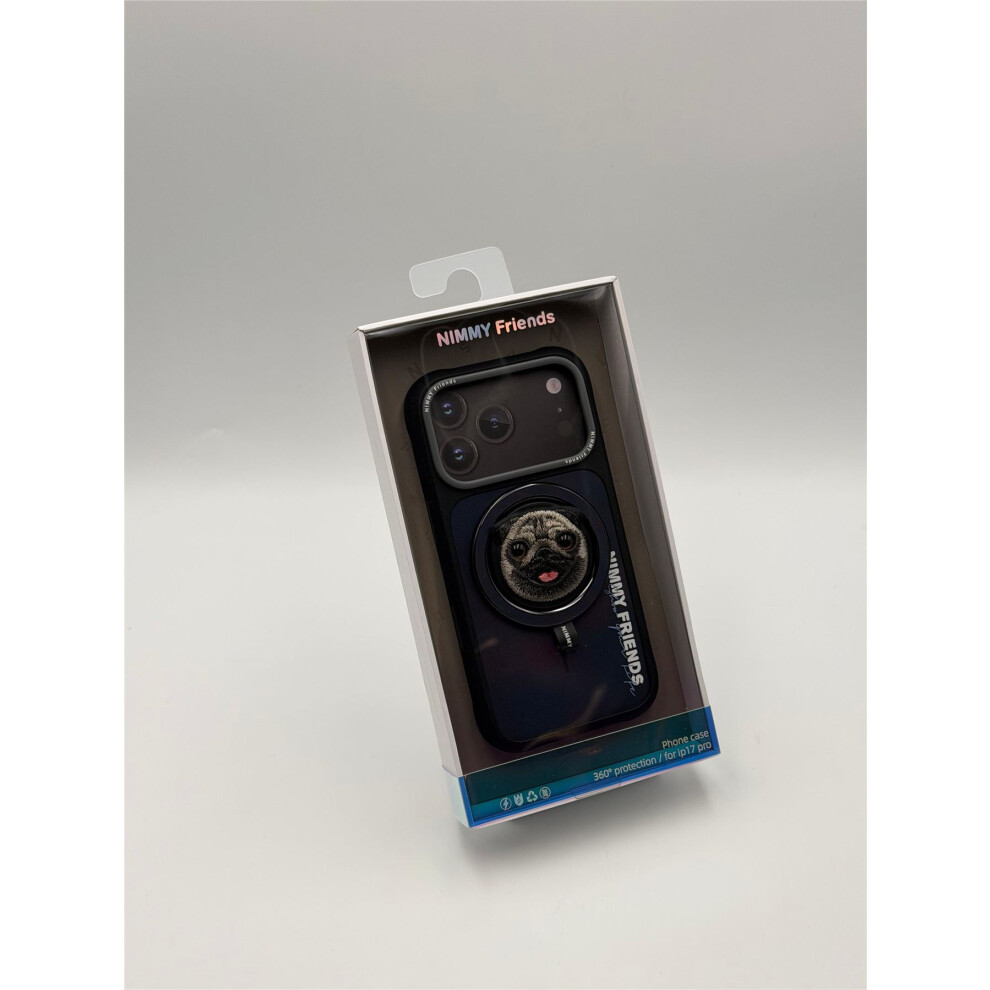 Nimmy Big Eye Cute Pet Pug Dog Face Case With Detachable Magsafe Grip For Iphone 17 Pro 6.3" Black Grey - N-Xdy-Cxzjzh-Ip17-Pro-09-A Black,Grey 6971080314735